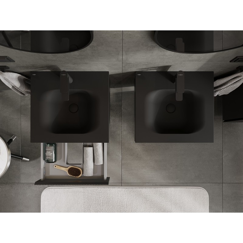 Mexen Rivel kúpeľňová skrinka 50 cm s umývadlom Vela, 1 zásuvka, ryhovaná, čierna mat - 91A20-05023-1-BF71-W23M71