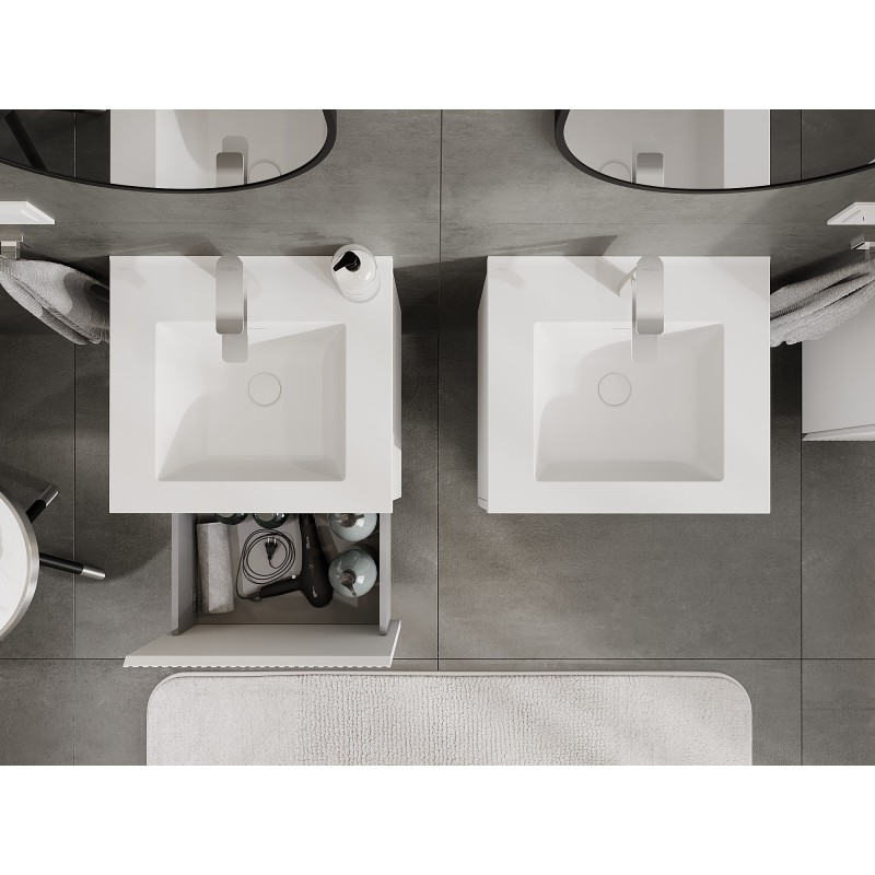 Mexen Rivel kúpeľňová skrinka 50 cm s umývadlom Otis, 1 zásuvka, ryhovaná, biela matná - 91A20-05047-1-BF01-W18M01