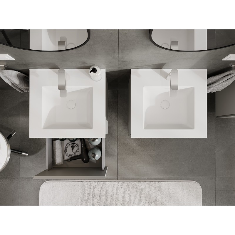 Mexen Rivel kúpeľňová skrinka 50 cm s umývadlom Otis, 1 zásuvka, ryhovaná, šedá matná/biela matná - 91A20-05047-1-BF62-W18M01