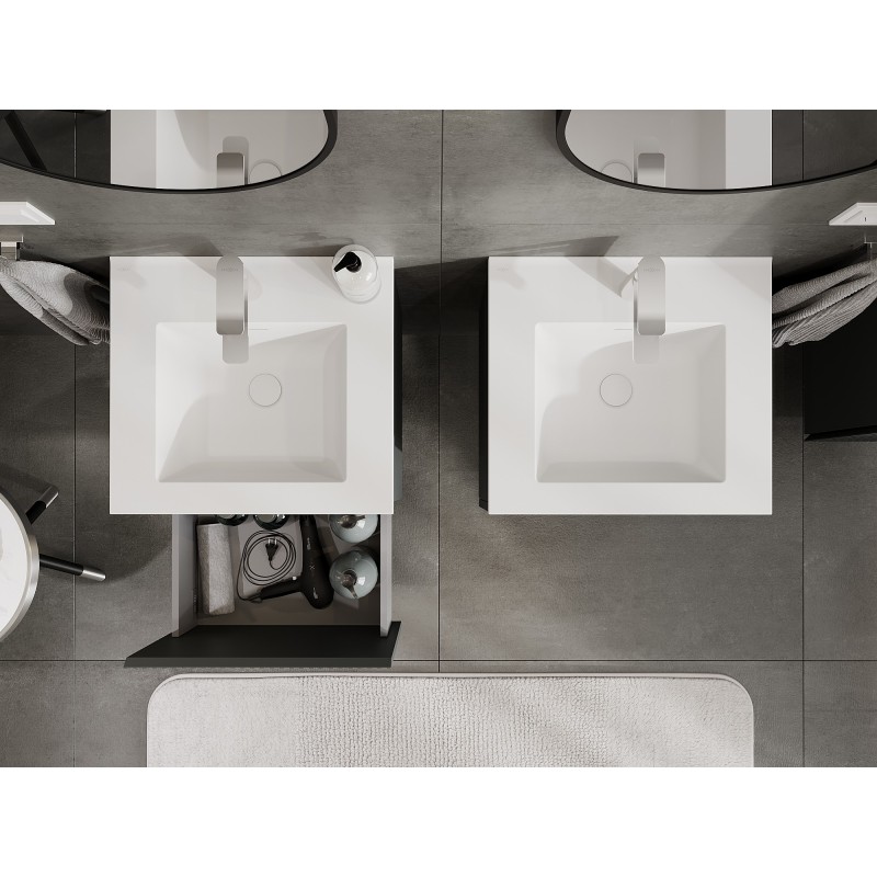 Mexen Rivel kúpeľňová skrinka 50 cm s umývadlom Otis, 1 zásuvka, ryhovaná, grafit matný/biely matný - 91A20-05047-1-BF66-W18M01