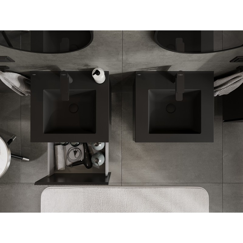 Mexen Rivel kúpeľňová skrinka 50 cm s umývadlom Otis, 1 zásuvka, ryhovaná, čierna matná - 91A20-05047-1-BF71-W18M71