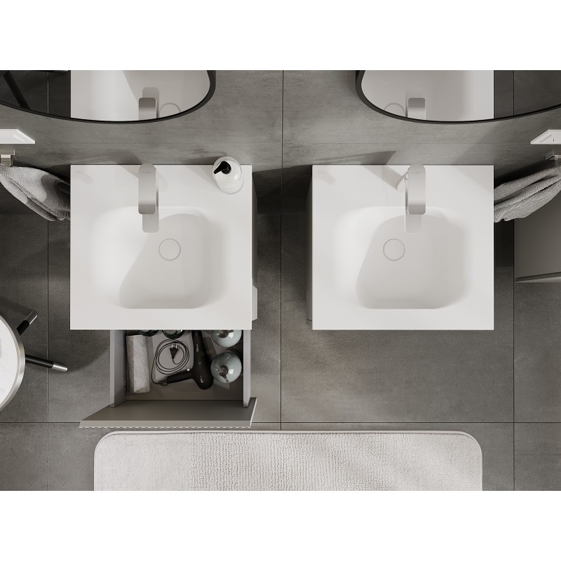 Mexen Rivel kúpeľňová skrinka 50 cm s umývadlom Vela, 1 zásuvka, ryhovaná, sivá matná/biela matná - 91A20-05047-1-BF62-W23M01