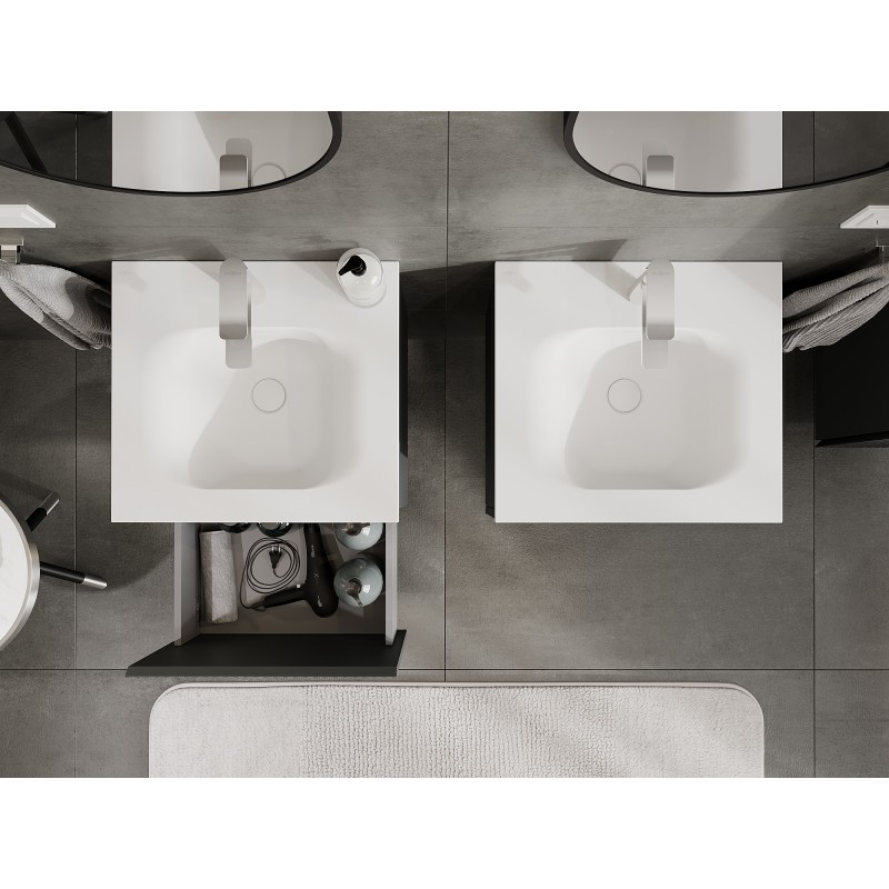 Mexen Rivel kúpeľňová skrinka 50 cm s umývadlom Vela, 1 zásuvka, ryhovaná, grafit matná/biela matná - 91A20-05047-1-BF66-W23M01