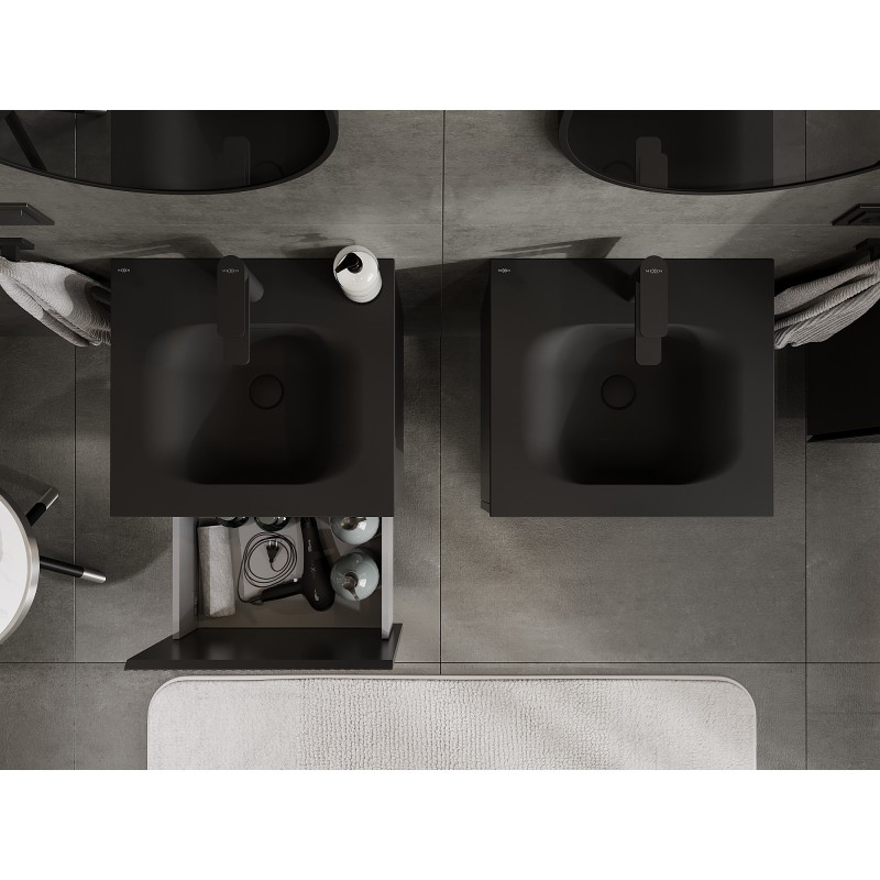 Mexen Rivel kúpeľňová skrinka 50 cm s umývadlom Vela, 1 zásuvka, ryhovaná, čierna matná - 91A20-05047-1-BF71-W23M71