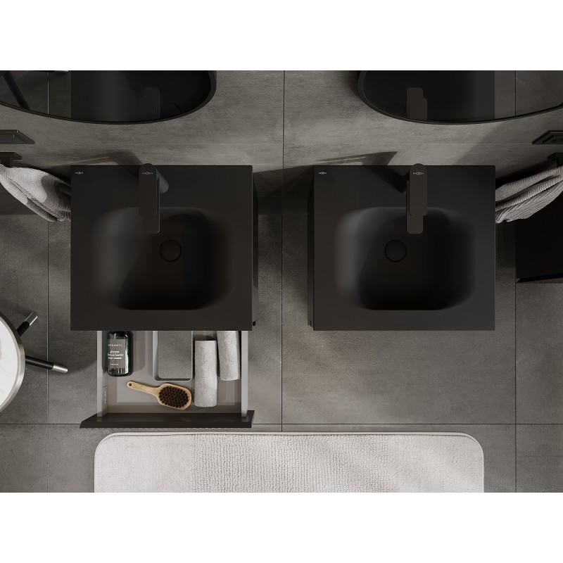 Mexen Rivel kúpeľňová skrinka 50 cm s umývadlom Vela, 2 zásuvky, ryhovaná, čierna matná - 91A20-05047-2-BFF71-W23M71