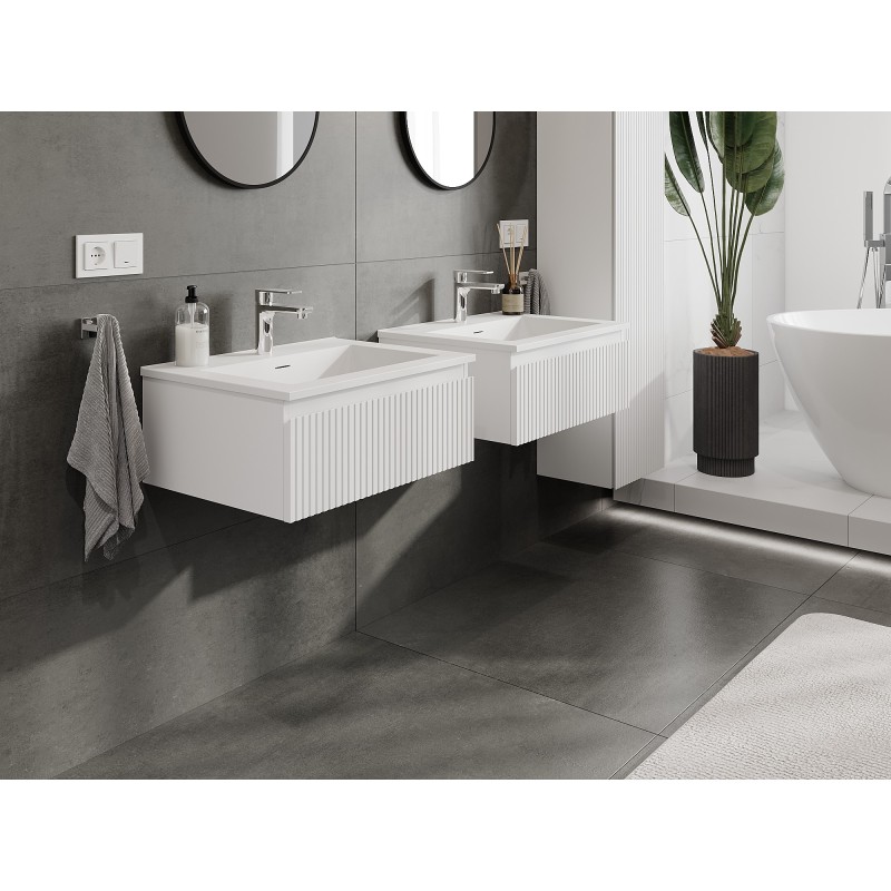 Mexen Rivel kúpeľňová skrinka 60 cm s umývadlom Otis, 1 zásuvka, ryhovaná, biela matná - 91A20-06023-1-BF01-W18M01