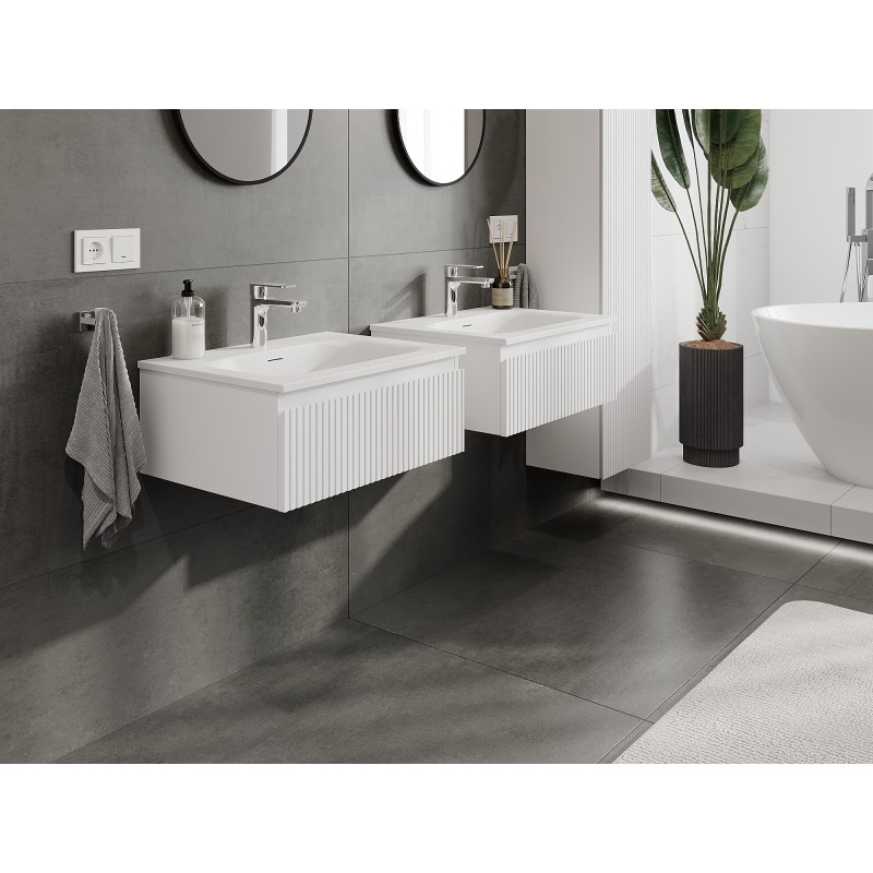 Mexen Rivel kúpeľňová skrinka 60 cm s umývadlom Vela, 1 zásuvka, ryhovaná, biela matná - 91A20-06023-1-BF01-W23M01