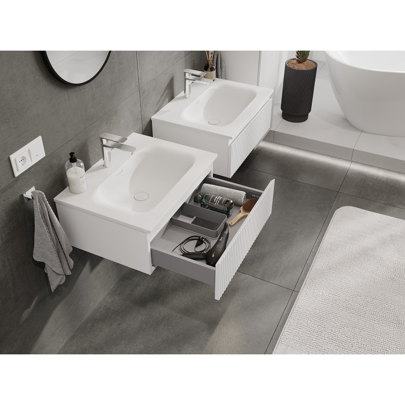 Mexen Rivel kúpeľňová skrinka 60 cm s umývadlom Vela, 1 zásuvka, ryhovaná, biela matná - 91A20-06023-1-BF01-W23M01