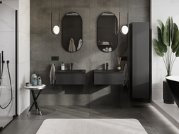 Mexen Rivel kúpeľňová skrinka 60 cm s umývadlom Vela, 1 zásuvka, drážkovaná, čierna mat - 91A20-06023-1-BF71-W23M71