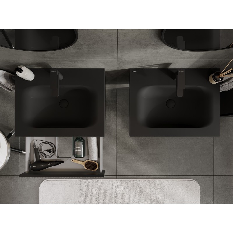 Mexen Rivel kúpeľňová skrinka 60 cm s umývadlom Vela, 1 zásuvka, drážkovaná, čierna mat - 91A20-06023-1-BF71-W23M71