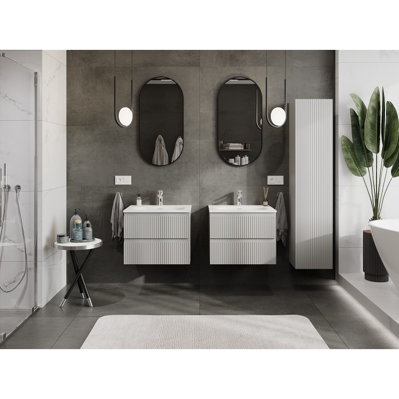 Mexen Rivel kúpeľňová skrinka 60 cm s umývadlom Vela, 2 zásuvky, ryhovaná, sivá matná/biela matná - 91A20-06047-2-BFF62-W23M01