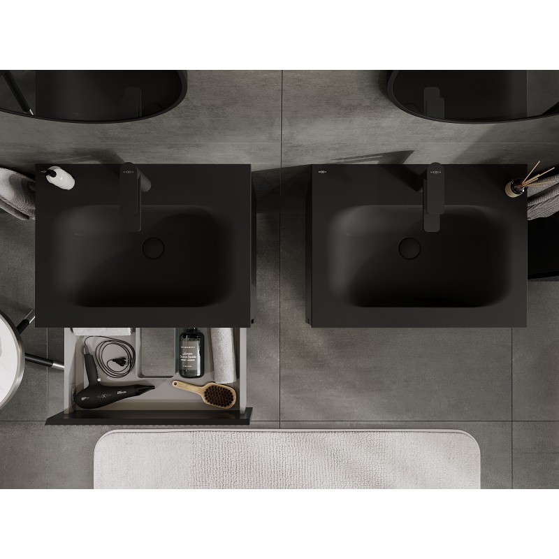 Mexen Rivel kúpeľňová skrinka 60 cm s umývadlom Vela, 2 zásuvky, ryhovaná, čierna matná - 91A20-06047-2-BFF71-W23M71