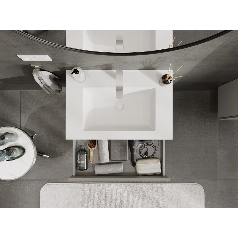 Mexen Rivel kúpeľňová skrinka 70 cm s umývadlom Otis, 1 zásuvka, ryhovaná, sivá matná/biela matná - 91A20-07023-1-BF62-W18M01