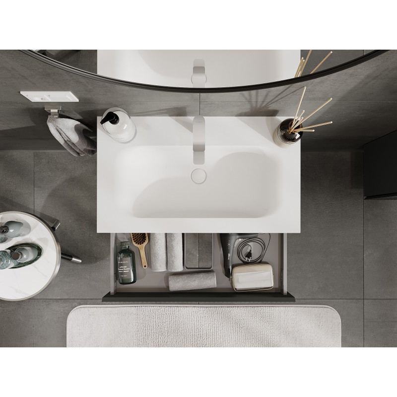 Mexen Rivel kúpeľňová skrinka 80 cm s umývadlom Vela, 1 zásuvka, ryhovaná, grafit mat/biela mat