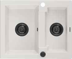 Mexen Carlos žulový drez s 1,5 komorami 582 x 475 mm, biely, čierny sifón - 6518581500-20-B