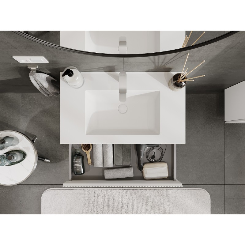 Mexen Rivel kúpeľňová skrinka 80 cm s umývadlom Otis, 2 zásuvky, ryhovaná , biela mat - 91A20-08047-2-BFF01-W18M01