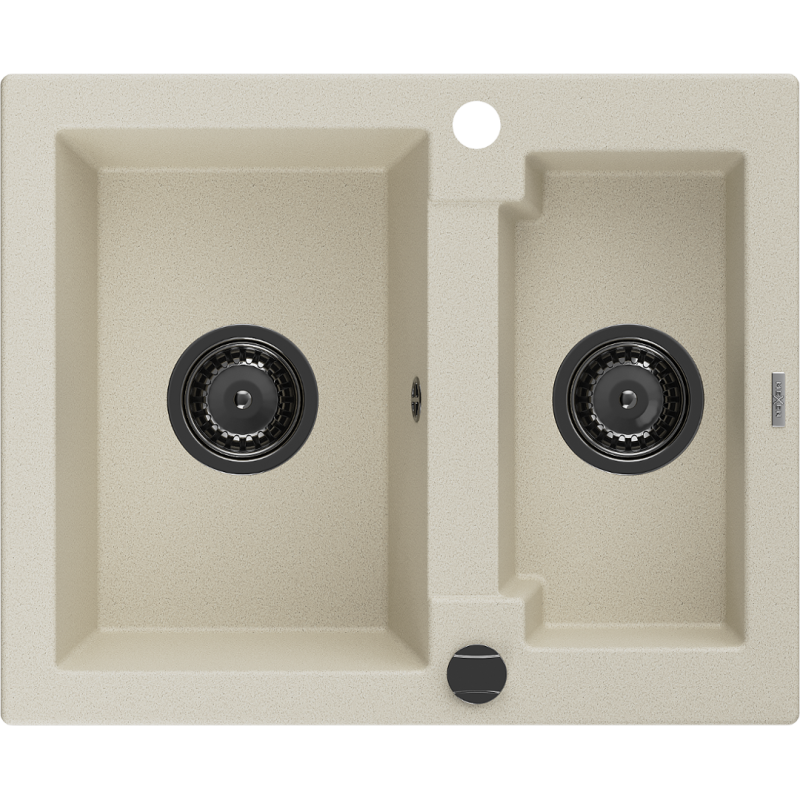 Mexen Carlos granitový drez 1,5-komorový 582 x 475 mm, béžový, čierny sifón - 6518581500-69-B