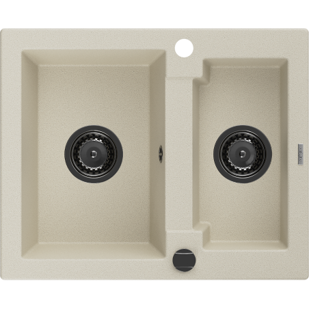 Mexen Carlos granitový drez 1,5-komorový 582 x 475 mm, béžový, čierny sifón - 6518581500-69-B