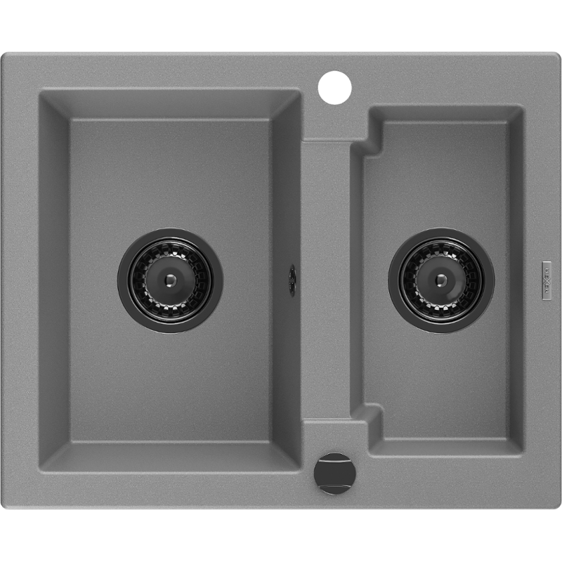 Mexen Carlos granitový drez 1,5-komorový 582 x 475 mm, sivý, čierny sifón - 6518581500-71-B