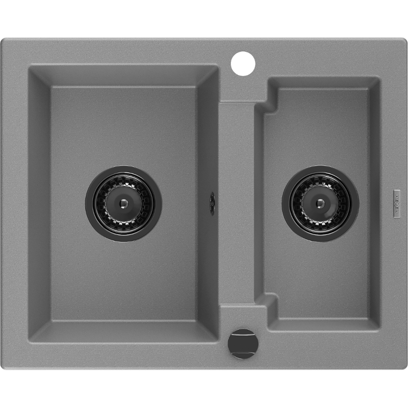 Mexen Carlos granitový drez s 1,5 komorou 582 x 475 mm, sivý, čierny sifón - 6518581500-71-B