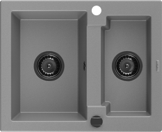 Mexen Carlos granitový drez 1,5-komorový 582 x 475 mm, sivý, čierny sifón - 6518581500-71-B