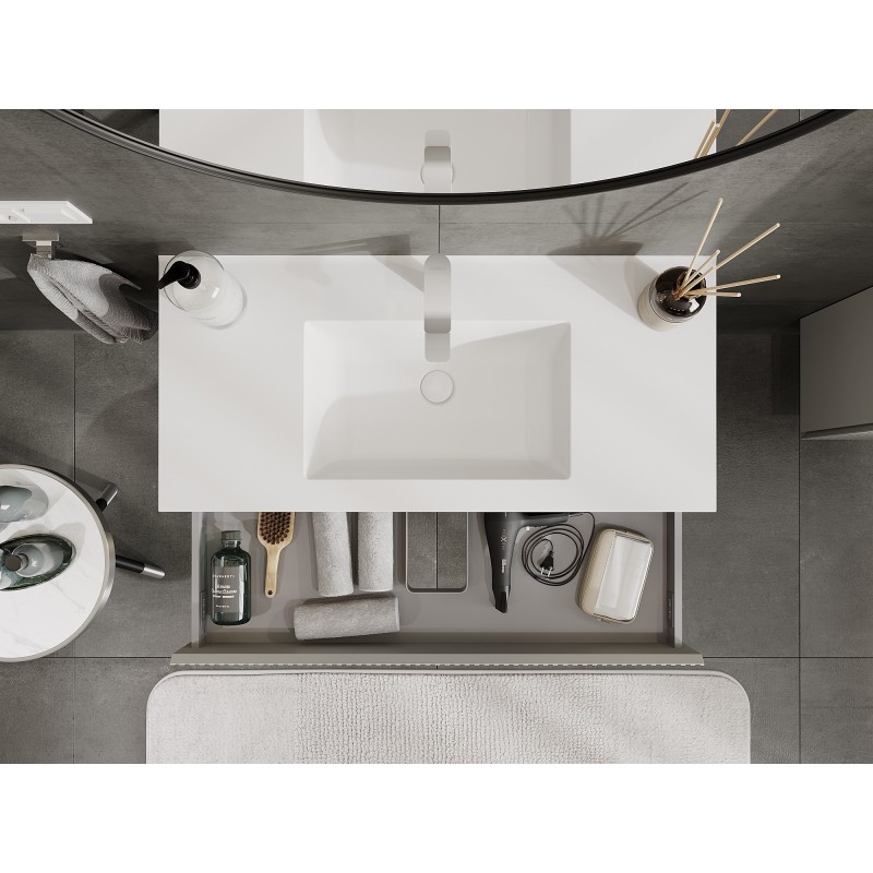 Mexen Rivel kúpeľňová skrinka 100 cm s umývadlom Otis, 1 zásuvka, ryhovaná, šedá matná/biela matná - 91A20-10023-1-BF62-W18M01
