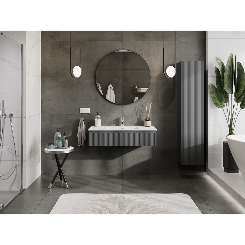 Mexen Rivel kúpeľňová skrinka 100 cm s umývadlom Otis, 1 zásuvka, ryhovaná, grafit mat/biela mat - 91A20-10023-1-BF66-W18M01