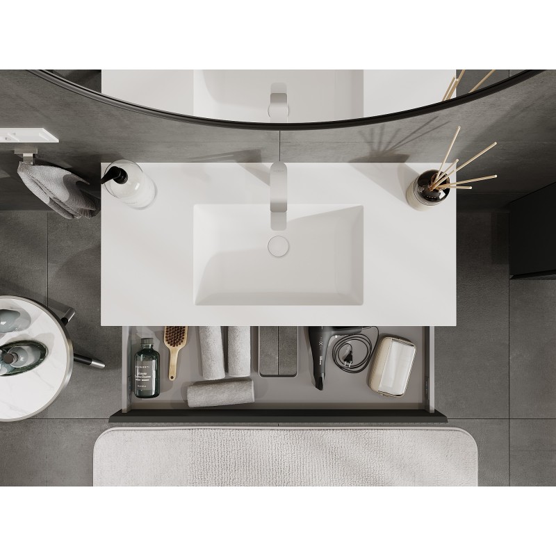 Mexen Rivel kúpeľňová skrinka 100 cm s umývadlom Otis, 1 zásuvka, ryhovaná, grafit mat/biela mat - 91A20-10023-1-BF66-W18M01