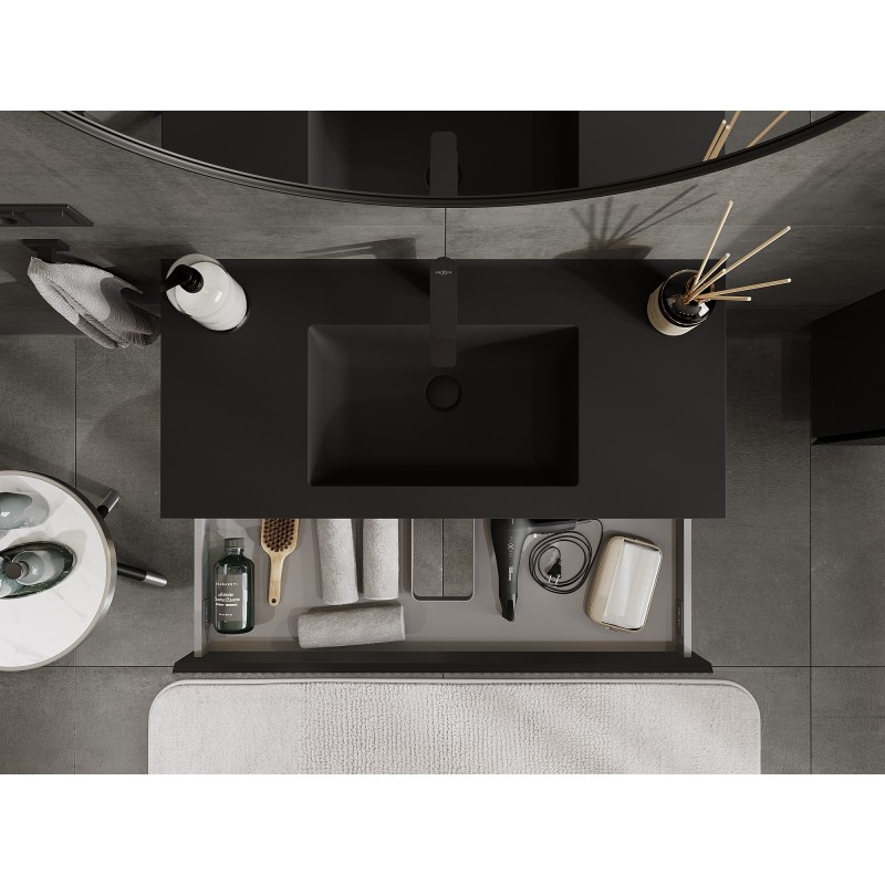 Mexen Rivel kúpeľňová skrinka 100 cm s umývadlom Otis, 1 zásuvka, ryhovaná, čierna matná - 91A20-10023-1-BF71-W18M71