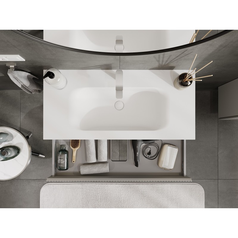 Mexen Rivel kúpeľňová skrinka 100 cm s umývadlom Vela, 1 zásuvka, ryhovaná, sivá matná/biela matná - 91A20-10023-1-BF62-W23M01