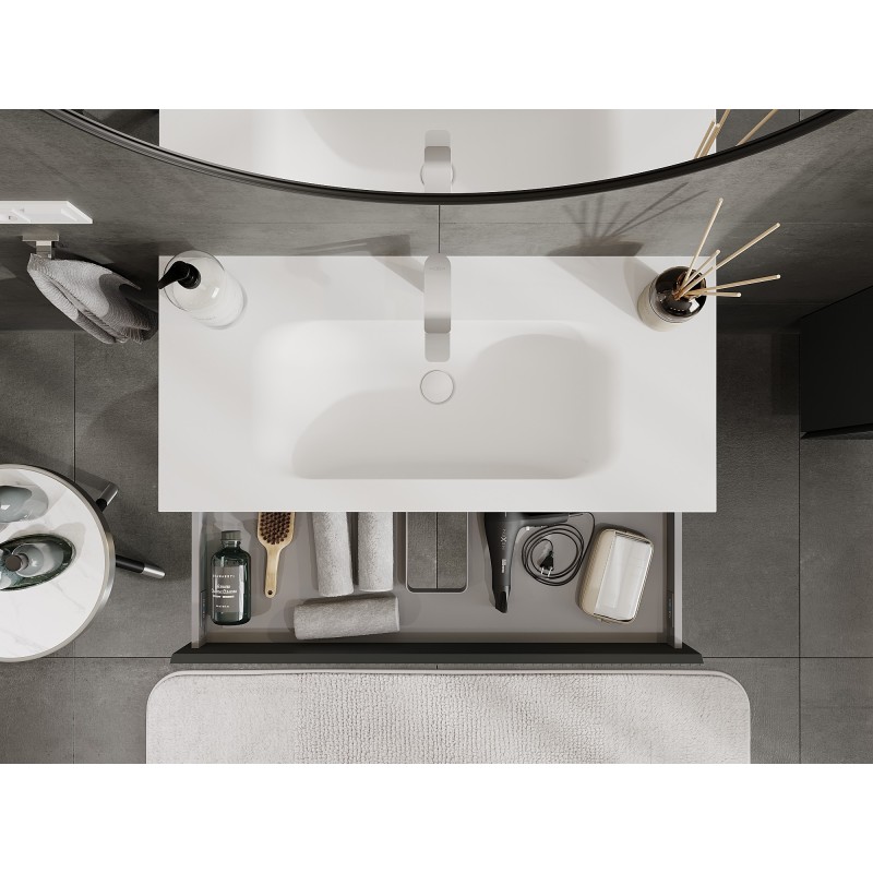 Mexen Rivel kúpeľňová skrinka 100 cm s umývadlom Vela, 1 zásuvka, ryhovaná, grafit mat/biela mat - 91A20-10023-1-BF66-W23M01