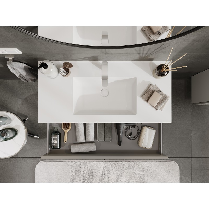 Mexen Rivel kúpeľňová skrinka 100 cm s umývadlom Otis, 2 zásuvky, ryhovaná, šedá matná/biela matná - 91A20-10047-2-BFF62-W18M01