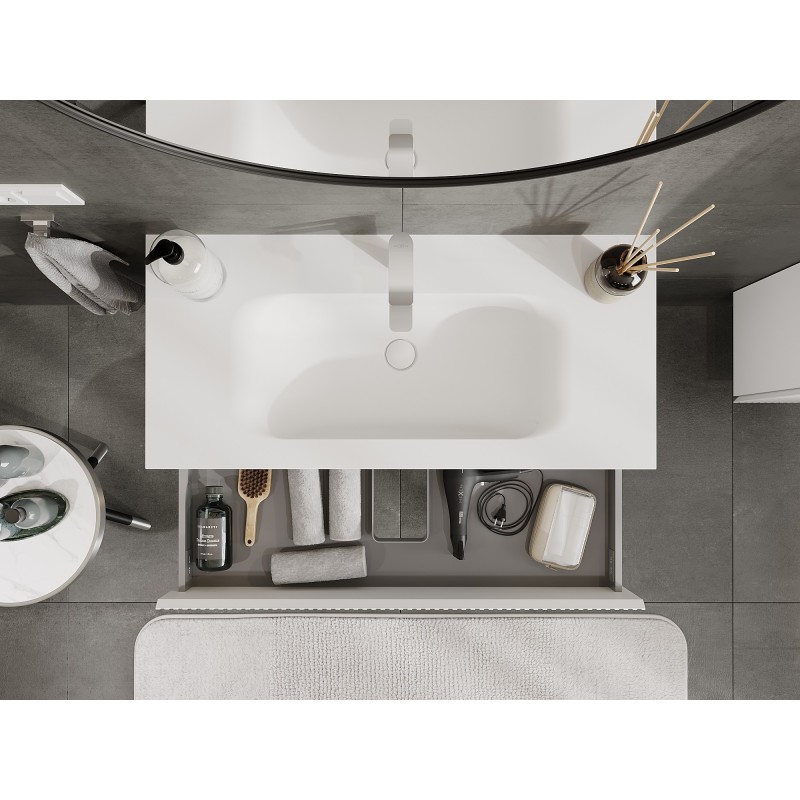 Mexen Rivel kúpeľňová skrinka 100 cm s umývadlom Vela, 2 zásuvky, ryhovaná, biela matná - 91A20-10047-2-BFF01-W23M01