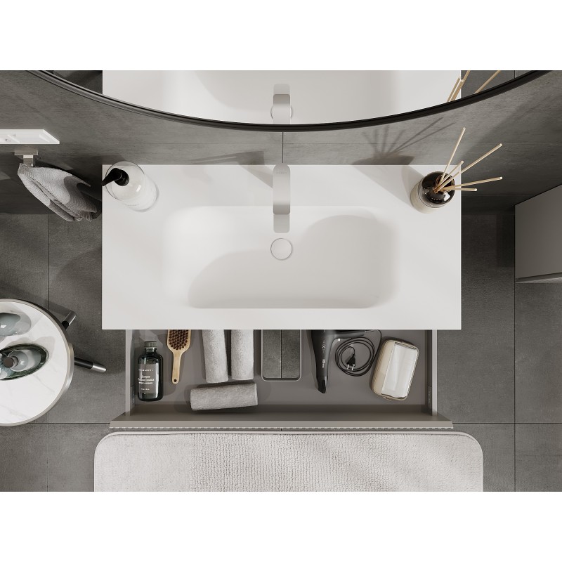 Mexen Rivel kúpeľňová skrinka 100 cm s umývadlom Vela, 2 zásuvky, ryhovaná, sivá matná/biela matná - 91A20-10047-2-BFF62-W23M01