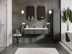 Mexen Rivel kúpeľňová skrinka 120 cm s umývadlom Otis, 1 zásuvka, ryhovaná, grafitová matná/biela matná -