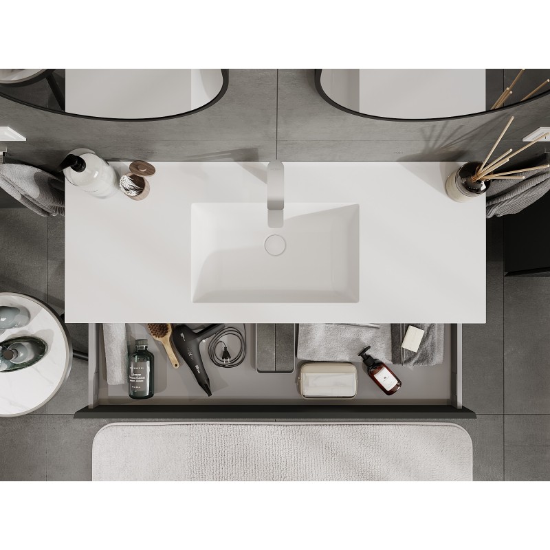 Mexen Rivel kúpeľňová skrinka 120 cm s umývadlom Otis, 1 zásuvka, ryhovaná, grafitová matná/biela matná -