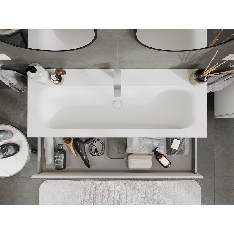 Mexen Rivel kúpeľňová skrinka 120 cm s umývadlom Vela, 1 zásuvka, ryhovaná, biela matná - 91A20-12023-1-BF01-W23M01