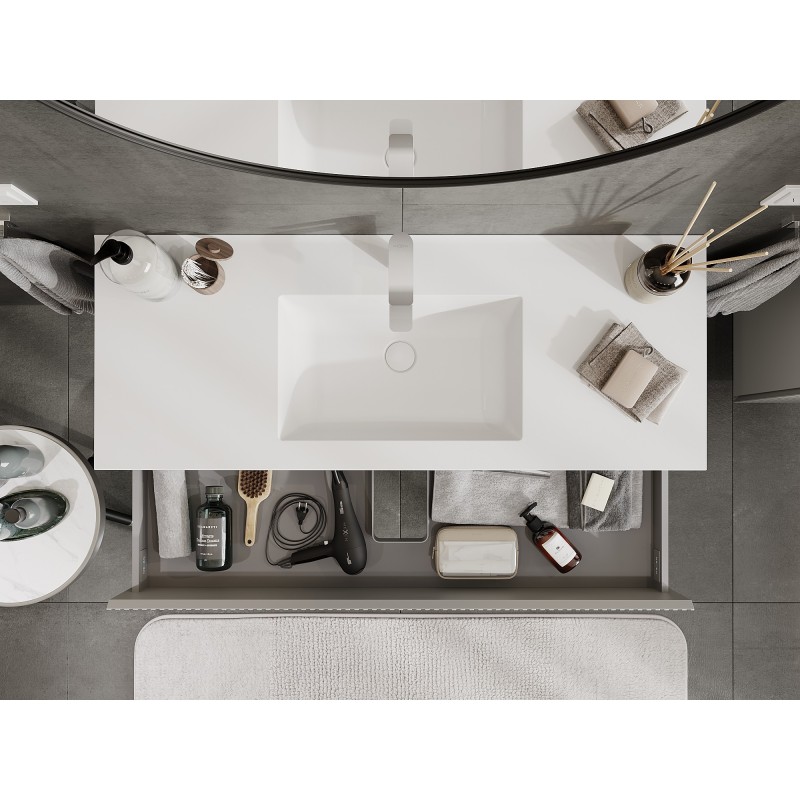 Mexen Rivel kúpeľňová skrinka 120 cm s umývadlom Otis, 2 zásuvky, ryhovaná, sivá matná/biela matná -