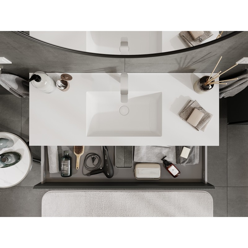 Mexen Rivel kúpeľňová skrinka 120 cm s umývadlom Otis, 2 zásuvky, ryhované, grafit mat/biela mat -