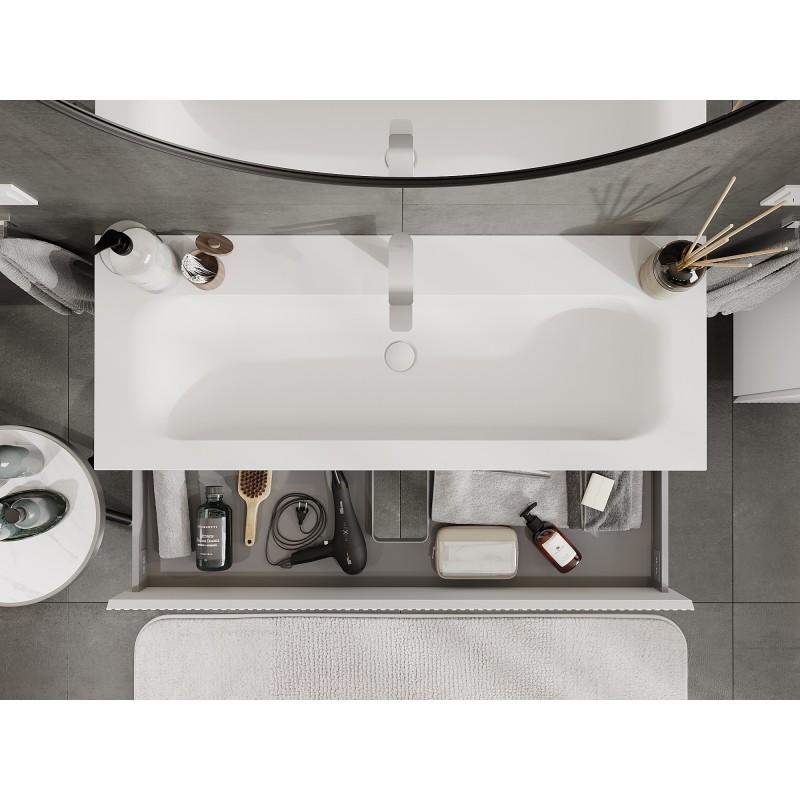 Mexen Rivel kúpeľňová skrinka 120 cm s umývadlom Vela, 2 zásuvky, ryhovaná, biela mat - 91A20-12047-2-BFF01-W23M01