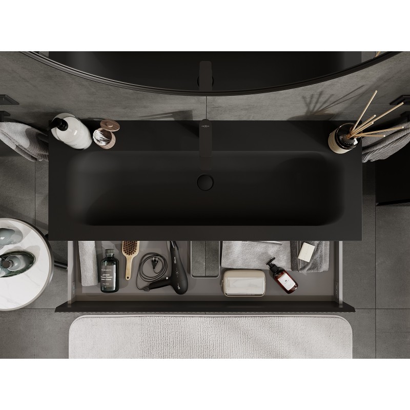 Mexen Rivel kúpeľňová skrinka 120 cm s umývadlom Vela, 2 zásuvky, ryhovaná, čierna matná - 91A20-12047-2-BFF71-W23M71
