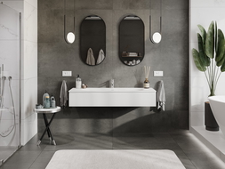 Mexen Rivel kúpeľňová skrinka 140 cm s umývadlom Vela, 1 zásuvka, ryhovaná, biela matná - 91A20-14023-1-BF01-W23M01