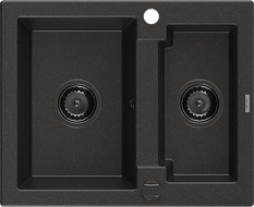 Mexen Carlos žulový drez 1,5-komorový 582 x 475 mm, čierny/zlatý metalik, sifón čierny - 6518581500-75-B