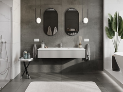 Mexen Rivel kúpeľňová skrinka 140 cm s umývadlom Otis, 1 zásuvka, ryhovaná, sivá matná/biela matná - 91A20-14023-1-BF62-W18M01