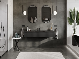 Mexen Rivel kúpeľňová skrinka 140 cm s umývadlom Otis, 1 zásuvka, ryhovaná, čierna matná - 91A20-14023-1-BF71-W18M71