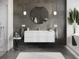 Mexen Rivel kúpeľňová skrinka 140 cm s umývadlom Otis, 2 zásuvky, ryhovaná, biela matná - 91A20-14047-2-BFF01-W18M01