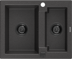 Mexen Carlos granitový drez 1,5-komorový 582 x 475 mm, čierno škvrnitý, čierny sifón - 6518581500-76-B