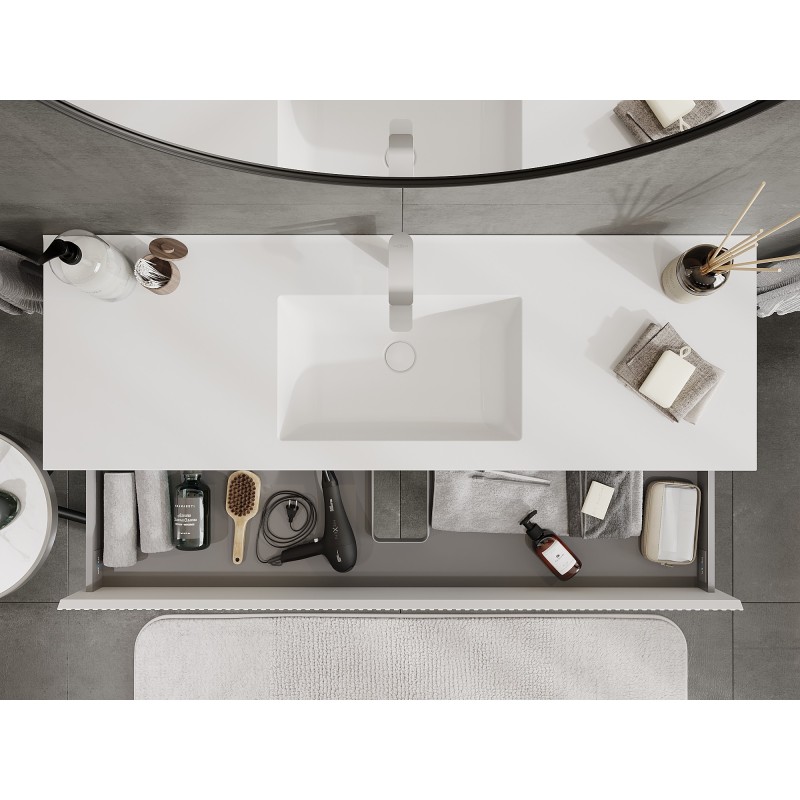 Mexen Rivel kúpeľňová skrinka 140 cm s umývadlom Otis, 2 zásuvky, ryhovaná, biela matná - 91A20-14047-2-BFF01-W18M01