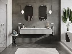 Mexen Rivel kúpeľňová skrinka 160 cm s umývadlom Otis, 1 zásuvka, ryhovaná, sivá matná/biela matná - 91A20-16023-1-BF62-W18M01