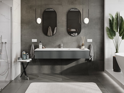 Mexen Rivel kúpeľňová skrinka 160 cm s umývadlom Otis, 1 zásuvka, drážkovaná, grafitová matná/biela matná -